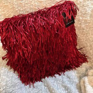 16" x 16" Cynthia Rowley Red Satin Fringe Decorative Pillow